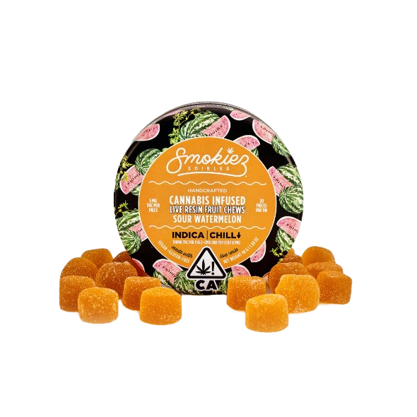 Sour Watermelon Indica 100mg THC Live Resin Fruit Chews - CA